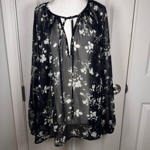 Banana Republic Sheer Dark Floral Office Blouse XL Officecore Classic
